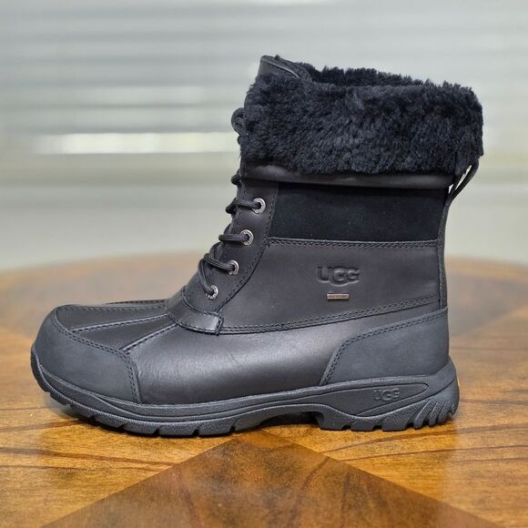 UGG Butte Waterproof Men's Black Boots Size 11 Convertible Leather Fur Lined New - Picture 7 of 12
